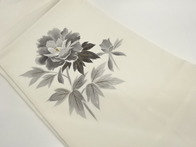 金彩塩瀬手描き花葉模様名古屋帯